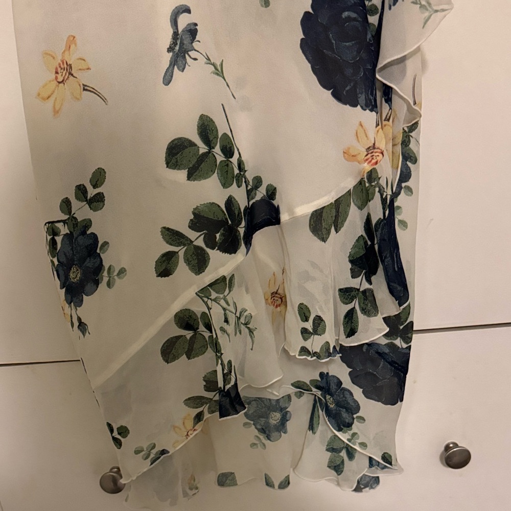 NICHOLAS Silk Wrap Floral Midi Dress - White and Blue - Picture 7 of 9